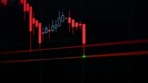 kriptovaliutų prekybos planas ir kainų grafikas tamsiame fone